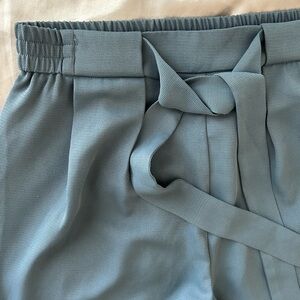 Ice Blue High-Waisted Pants with Tie Belt